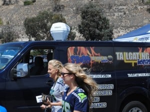 DISH Tailgater on roof of van at Qualcomm Stadium prior to the San Diego Chargers game