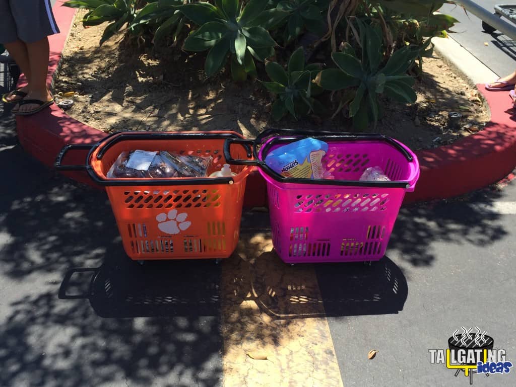 Small rolling baskets outside of Costco