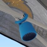 Swimmer Duo Bluetooth Speaker from Polk BOOM wrapped on pop up tent